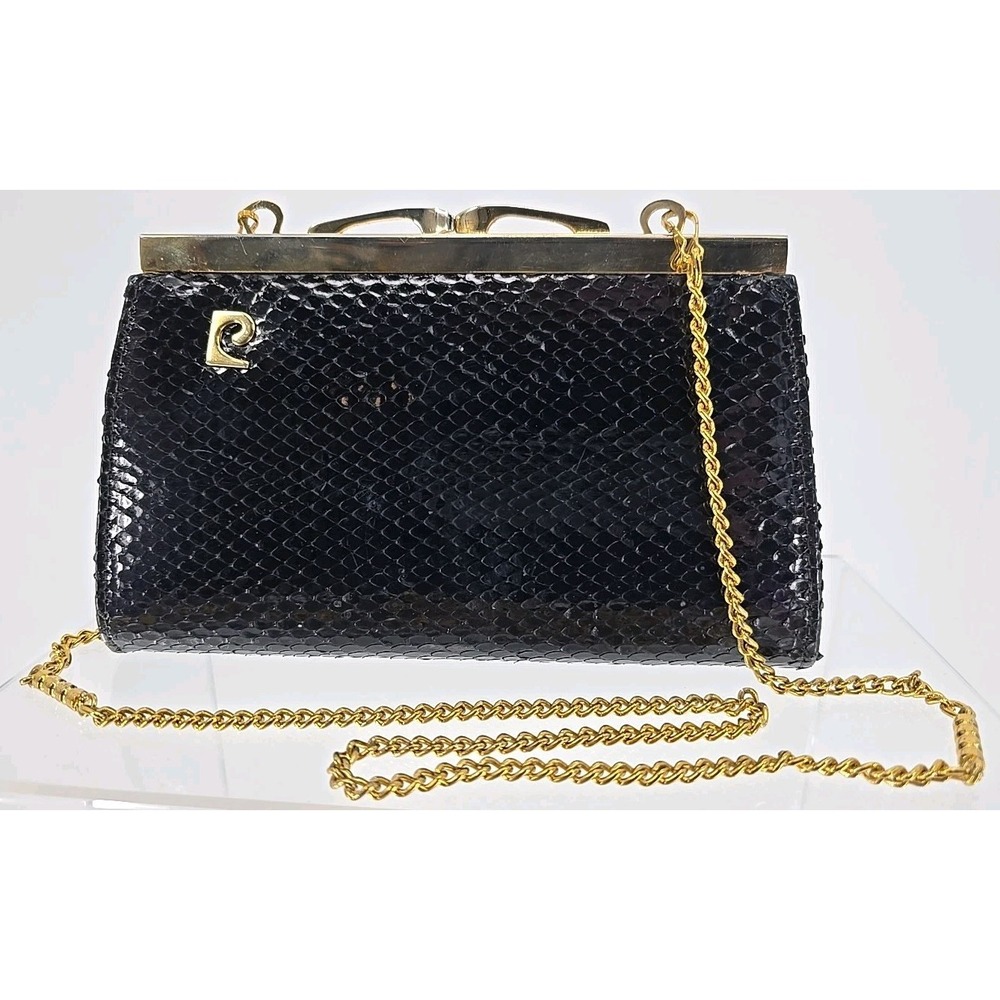 Vtg Pierre Cardin Coin Purse Clasp Money Pouch Wallet Snakeskin Black‎ - 1970s